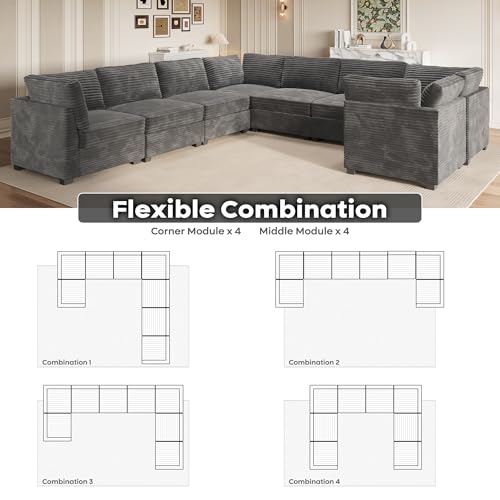 ovios 130.7" Modular Sectional Sofa Couch, U-Shaped Cloud Couches with 2 Ottomans Chaise