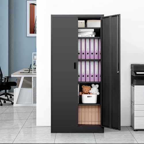 Metal Storage Cabinet, 72" H x 36" W x 18" D Locking Cabinet with Adjustable Shelves, Steel Storage Cabinets for Garage, Home, Office, Pantry (White)