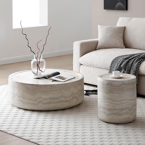 JUSTONE 15.75 ''Round Coffee Table, Accent End Table for Living Room Office Apartment, Modern Minimalist Side Table with Faux Marble Pattern