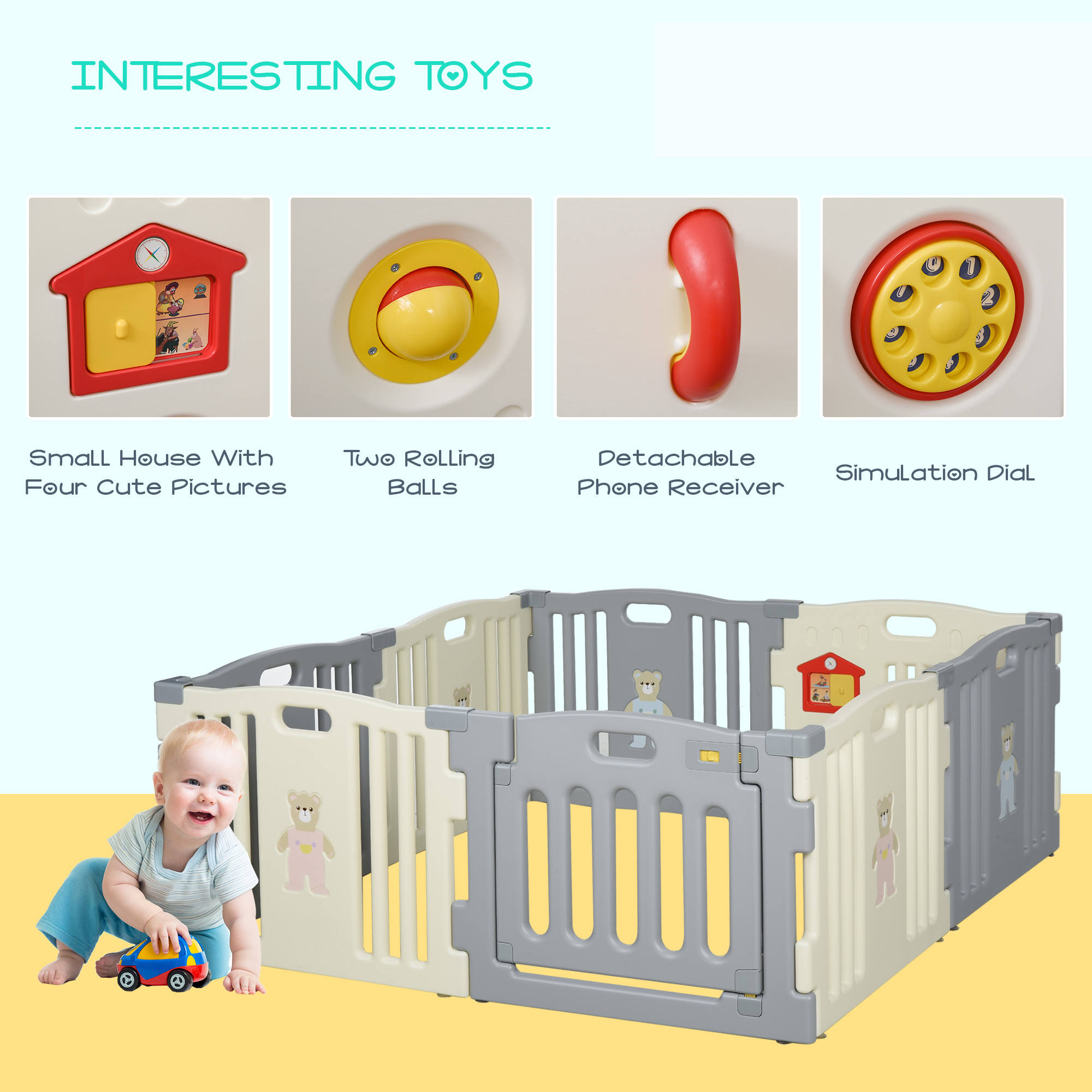 Qaba 8-Piece Children Baby Playpen Kids Activity Center Fence for