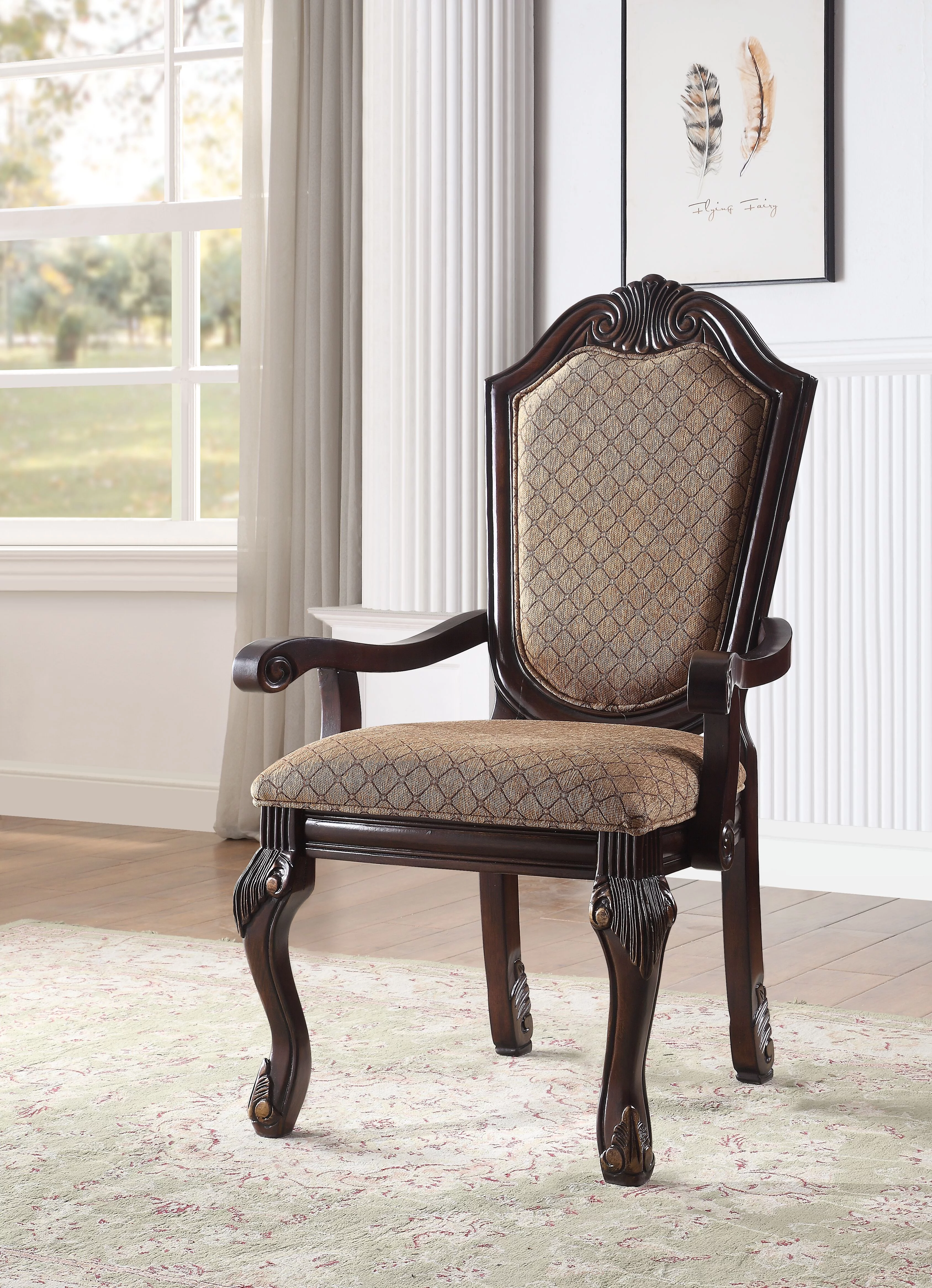 ACME Chateau De Ville Traditional Arm Chair (Set-2), Espresso fabric