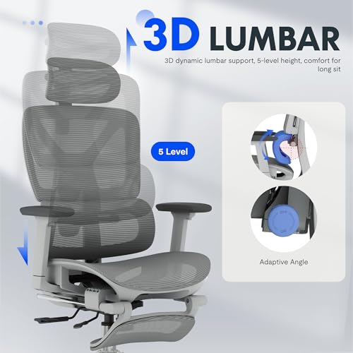 FLEXISPOT ErgoX Premium Ergonomic Office Chair with Footrest- Adjustable 3D Armrests, Dynamic Lumbar Support, Recline & Tilt Function, Mesh Seat
