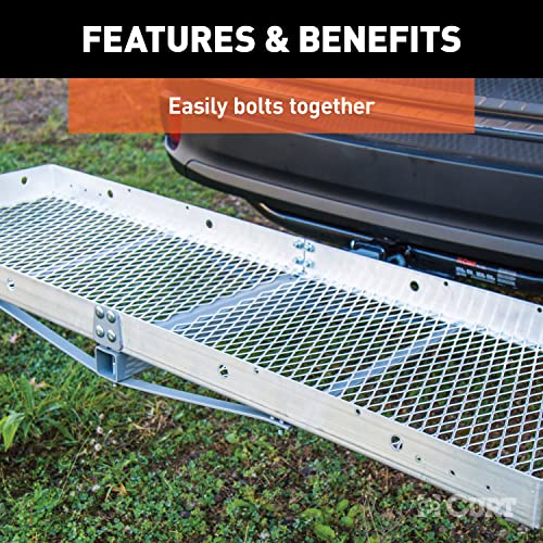 CURT 18100 60 x 20-Inch Aluminum Tray Hitch Cargo Carrier, 500 lbs Capacity, 2-in Folding Shank