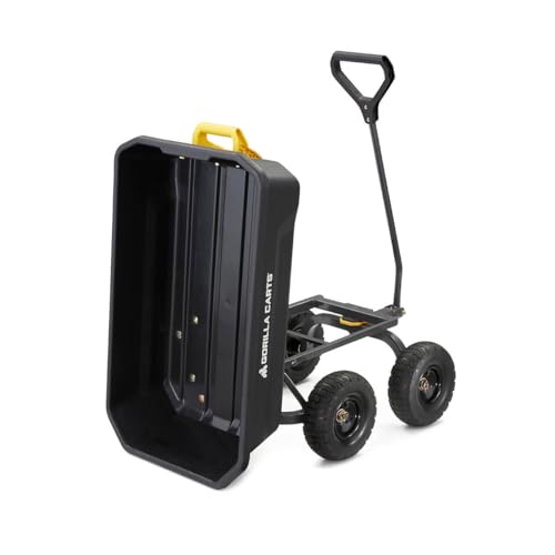 Gorilla Carts Heavy-Duty Dump Cart, Patented Quick-Release Dumping, Steel Frame, 600 lb Capacity, No-Flat 10-Inch Tires, Utility Wagon for Garden