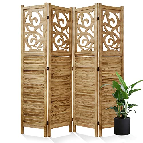 Room Divider Wood Carved Wall Divider Indoor Folding Portable Partition Screen for Home Office Garden Terrace - 6 Panel, 67 * 90inch (Dark Brown)