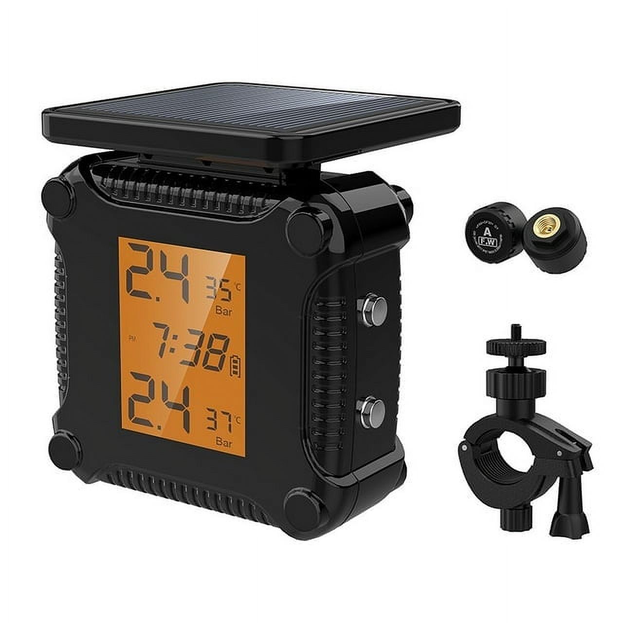 Wireless Tire Pressure Monitoring System (TPMS) for Bicycles and Motorcycles 2-tire Vehicles, Including 2 External Cap sensors