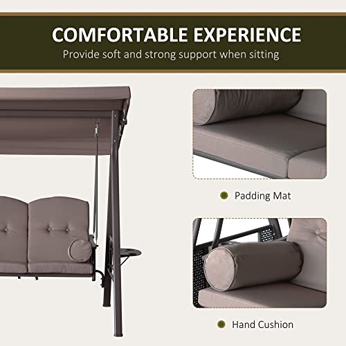 Outsunny 3-Seat Patio Swing Chair, Outdoor Porch Swing Glider with Adjustable Canopy, Removable Cushion, Pillows and Side Trays, for Garden, Poolside