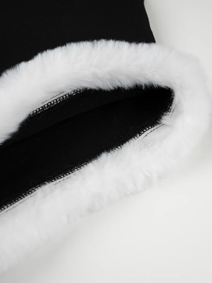 'Monochrome Temptation' Off-Shoulder Fuzzy-Trim Sexy Bodysuit
