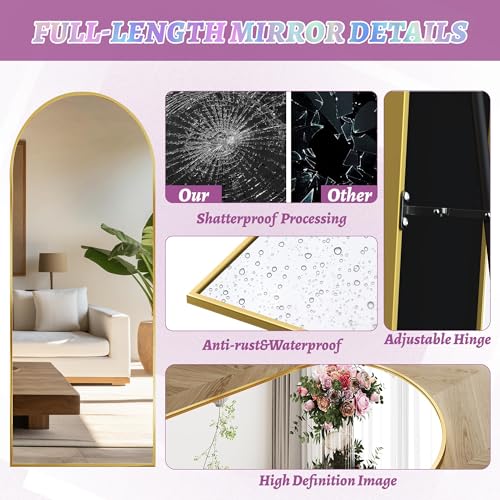 Full Length Mirror, 76"x34" Arched Floor Mirror Freestanding, Floor Standing Full Body Mirror with Stand for Bedroom