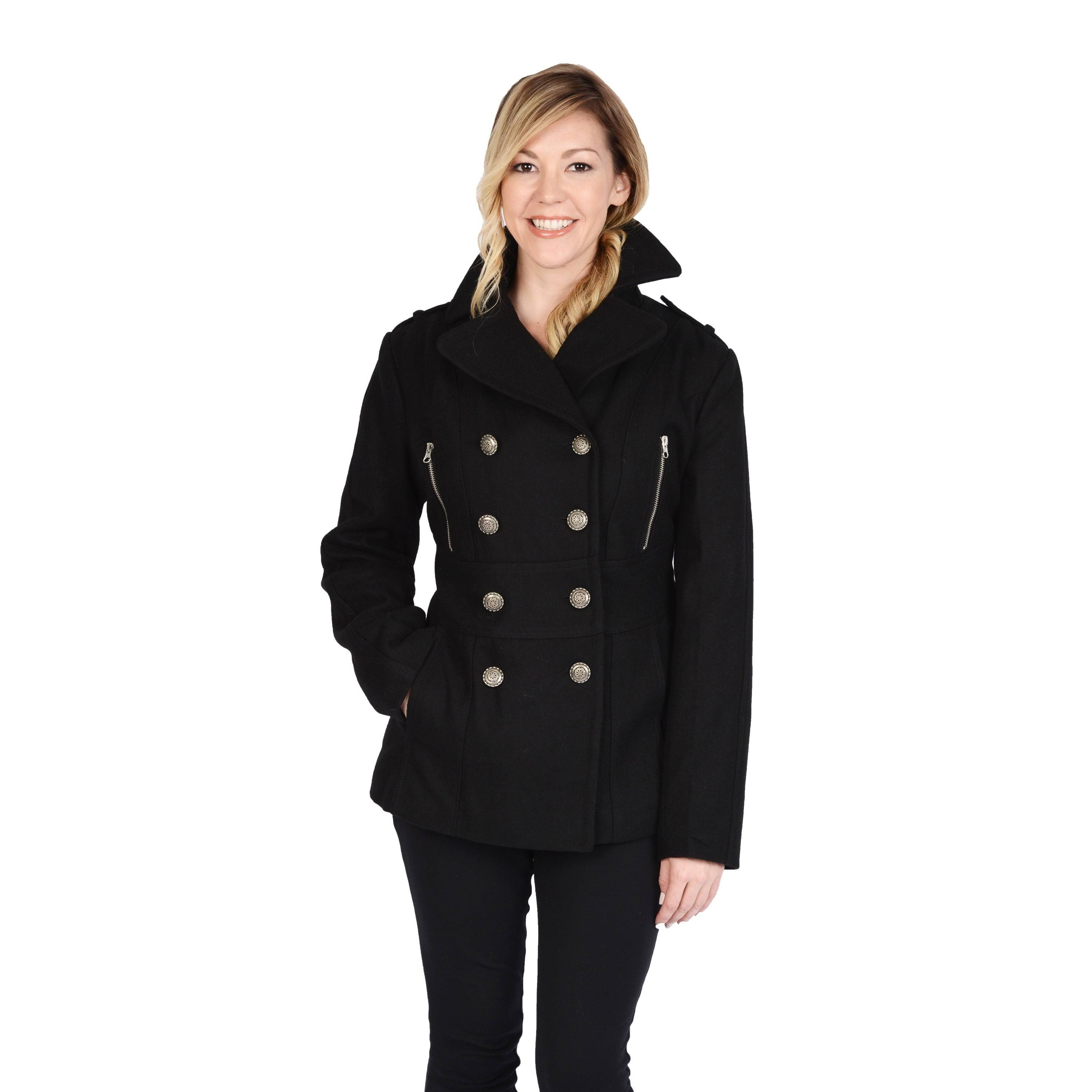 Excelled Wool Blend Double Breasted Peacoat Small - Charcoal Grey