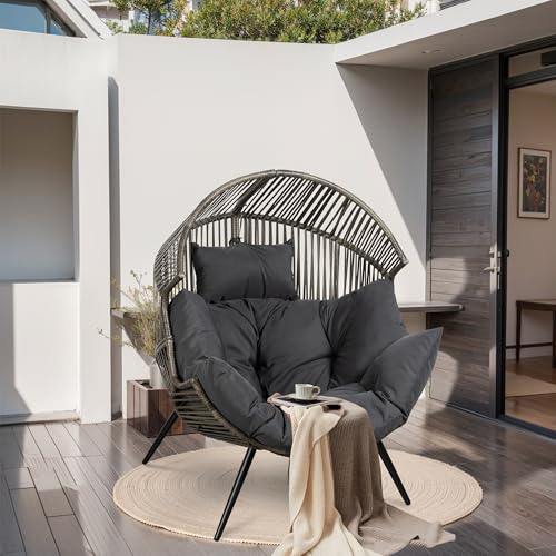 JAMFLY Egg Chair Wicker Outdoor Chairs, Oversized Patio Chair Oversized Lounger Chair with Cushion for Indoor Living Room, Bedroom