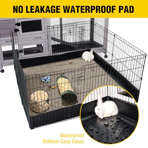 Aivituvin Rabbit Hutch 93.7" Large Rabbit Cage Indoor Outdoor Guinea Pig Cage Chicken Coop on Wheels Bunny Cage with 4 Deep No Leakage Pull Out Tray