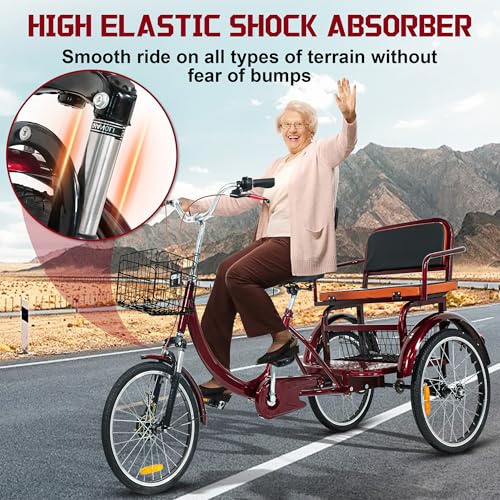 MOOITZ Adult Tricycle, 20 Inch 3-Wheel Bikes, Trike for Adults with Seat, Low Step-Through Cruiser Bike with Front and Rear Baskets