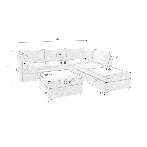 Oversized Modular Storage Sectional Sofa Customizable Seating Group Sofa&Couch Convertible Sleeper Sofabed with Movable Ottomans and Seat