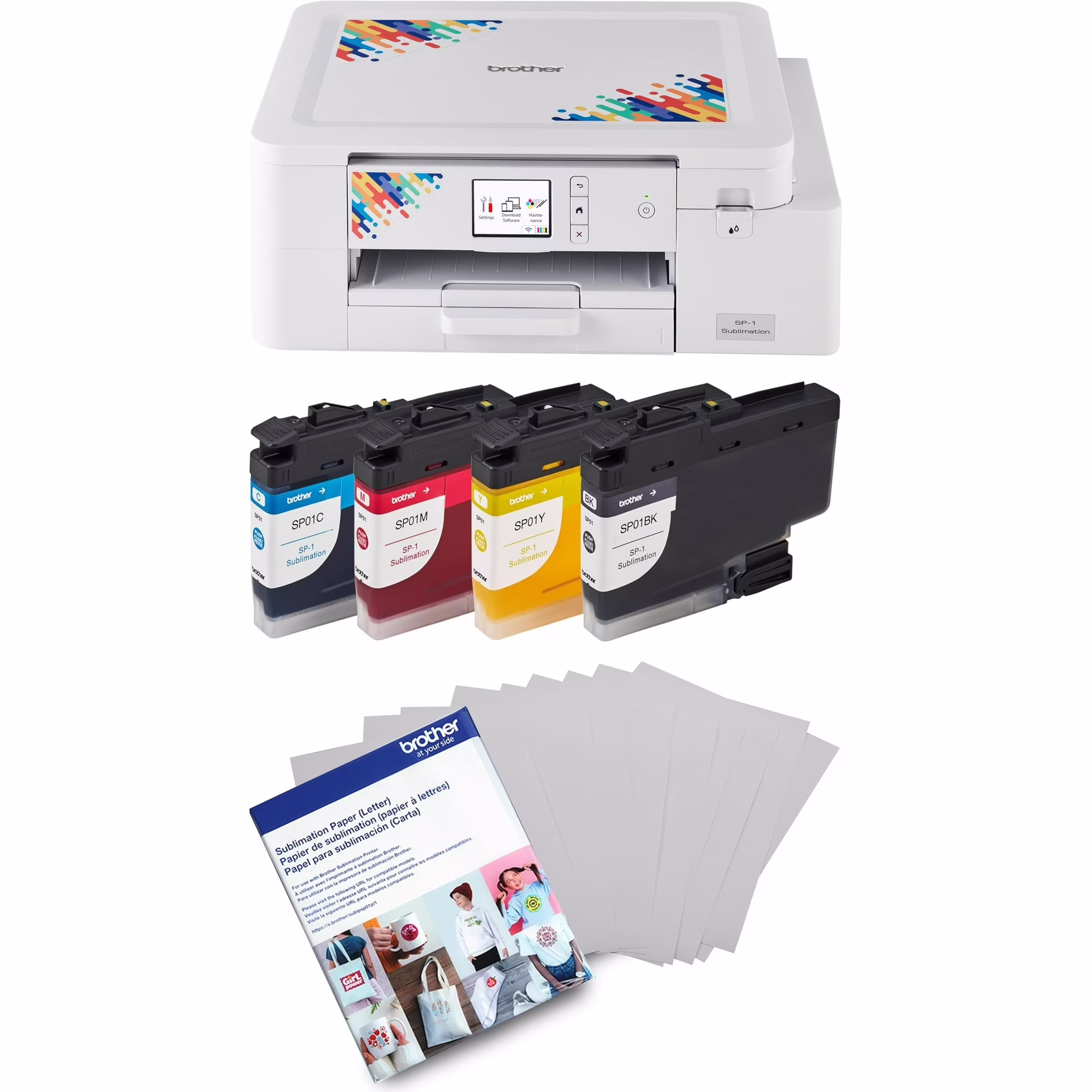 Brother Dye Sublimation Printer with 4-Color Ink Cartridges and 100 Sheets Paper