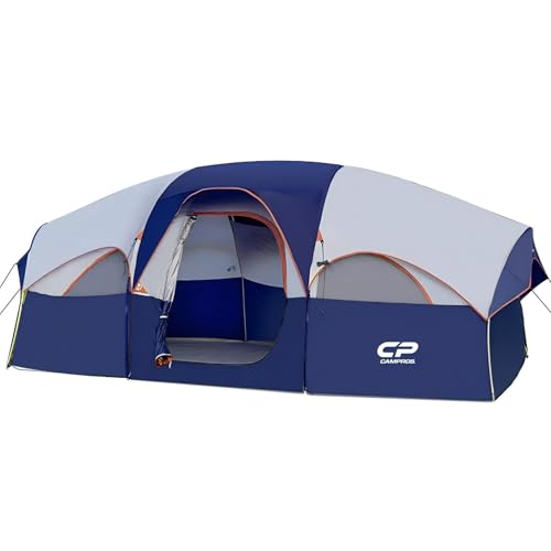 CAMPROS CP Tent 8 Person Camping Tents, Weather Resistant Family Tent, 5 Large Mesh Windows, Double Layer, Divided Curtain for Separated Room