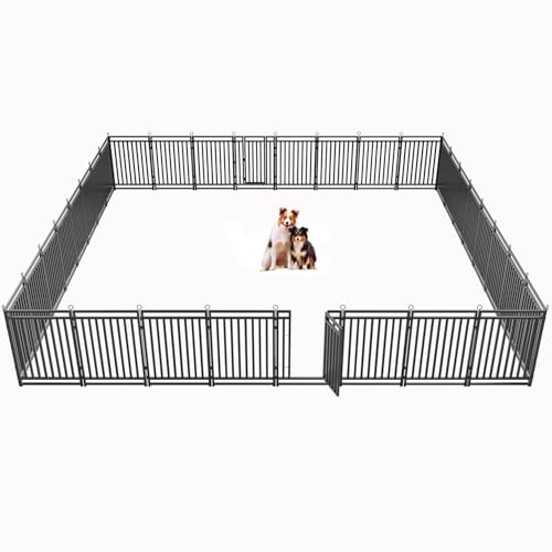 Dog Fence Outdoor Indoor, 40" Inch Height 16 Panels Dog Playpen for Large/Medium/Small Dogs Metal Dog Pen for Yard Camping and RV | Black-Silver