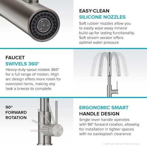 KRAUS Oletto Tall Modern Single-Handle Touch Kitchen Sink Faucet with Pull Down Sprayer in Spot Free Stainless Steel, KTF-3101SFS