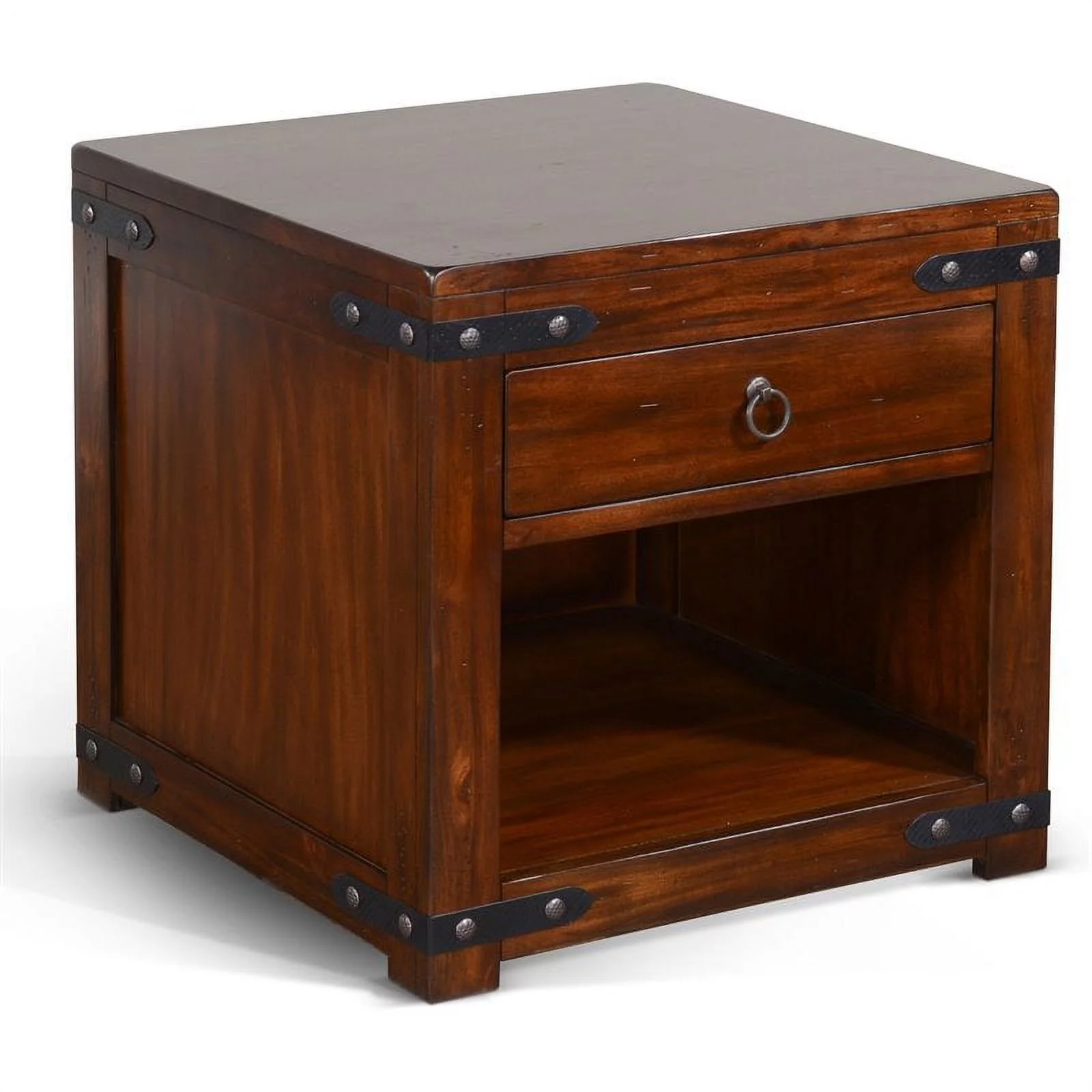 Home Square Santa Fe 24" Traditional Wood End Table in Dark Chocolate - Set of 2