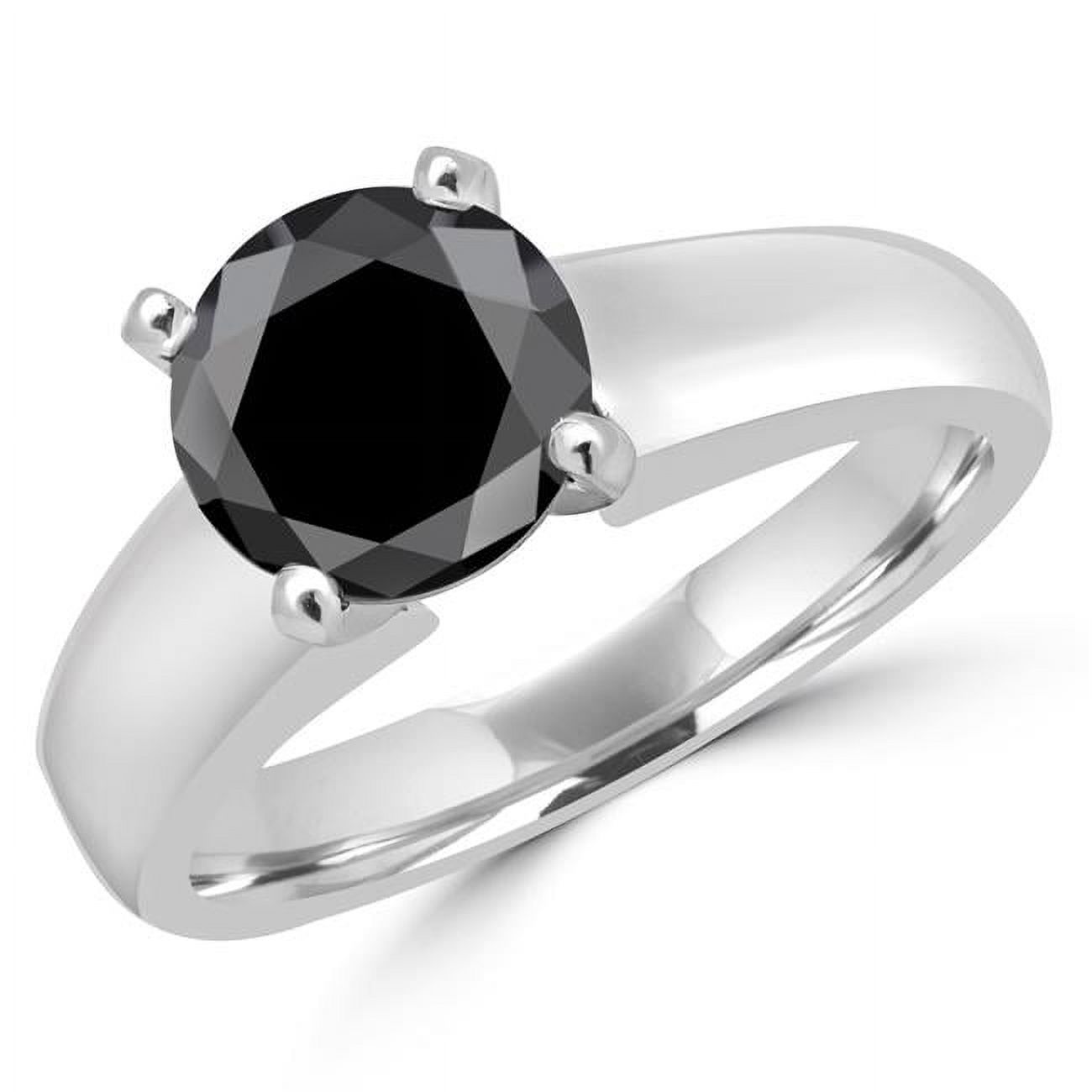 1.66 CT Classic Solitaire 4-Prong Round Black Diamond Engagement Ring in 14K White Gold - Size 3.75