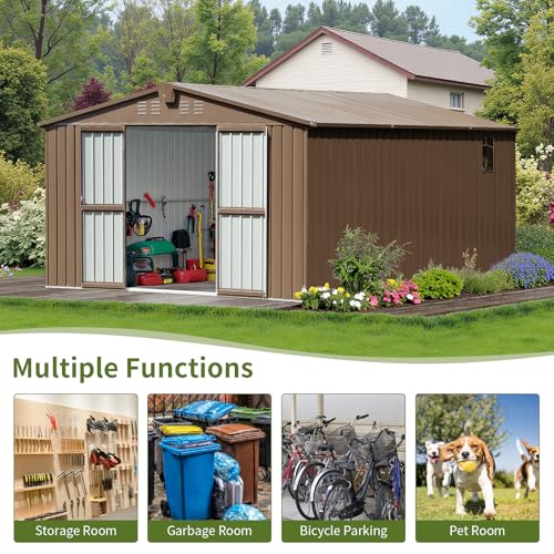 11×12.5 FT Large Outdoor Storage Shed. Backyard Storage Shed with Windows, Lockable Doors, Air Vent, Garden Tool Shed, Steel Tool House for Backyard