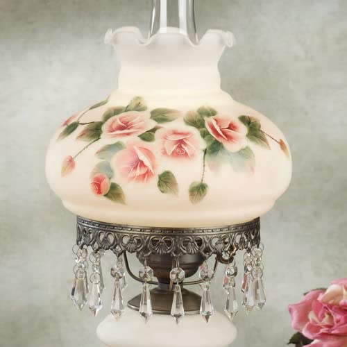 Touch of Class Abigail Hurricane Style Parlor Table Lamp - Antique Victorian Aesthetic - Painted by Hand - Floral Designs