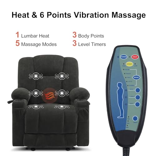 MCombo Zero Gravity Power Recliner Chair with Heat and Vibration Massage, Reclining Chair with USB & Type C Ports, Cup Holders for Living Room