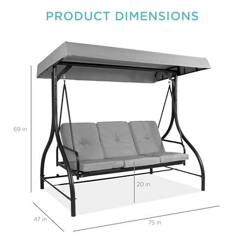 Best Choice Products 3-Seat Outdoor Large Converting Canopy Swing Glider, Patio Hammock Lounge Chair for Porch, Backyard w/Flatbed, Adjustable Shade