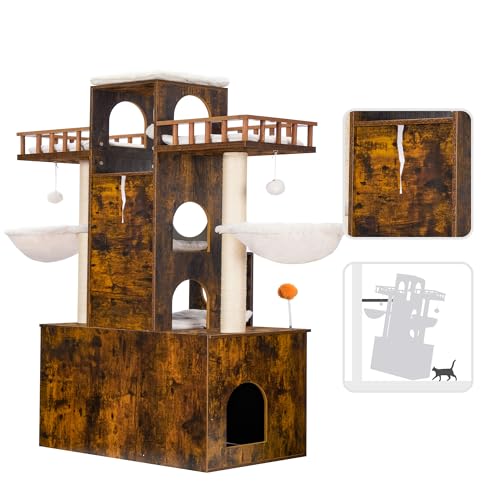Heybly Cat Tree with Litter Box Enclosure for Indoor Big Cat, Cat Tower for Large Cats 20 lbs Heavy Duty