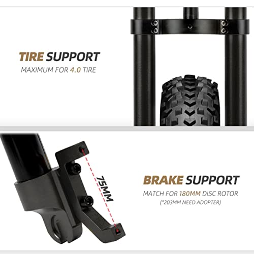 26''4.0 Tire Double Shoulder Bikes Suspension Forks 1-1/8'' Inverted Fork QR 9 * 135mm 110mm Travel Disc Brake Front Fork for Snow E-Bikes