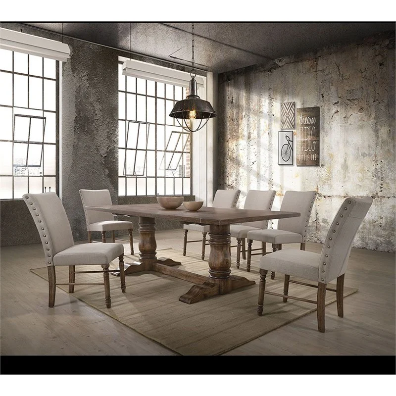 Acme Leventis Pedestal Dining Table in Weathered Oak