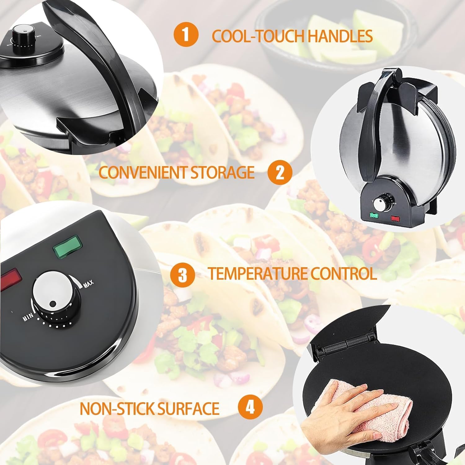 Electric Roti Maker Tortilla Press 10 Inch Multipurpose Electric Tortilla Maker Automatic Electric Chapati Press with Removable Handle Roti Tortilla