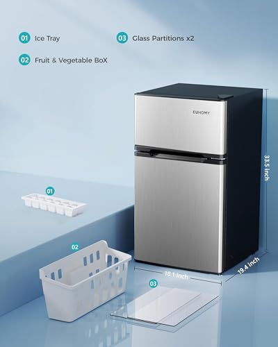 EUHOMY Mini Fridge with Freezer, 3.2 Cu.Ft Mini Refrigerator, Dorm Fridge with 2 Door For Bedroom/Apartment/Office-Food Storage Cooling Drink, Black