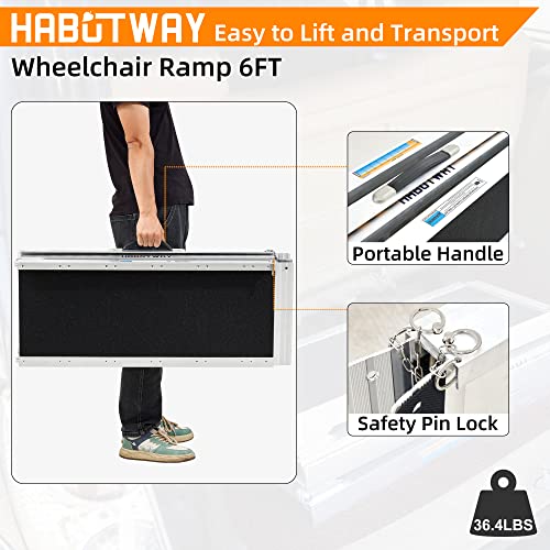 HABUTWAY 6ft Wheelchair Ramp, Portable Wheelchair Ramp with Support Legs, Double Non-skid Ramp Hold Up to 800Lbs, Threshold Ramp for Home,Stairs