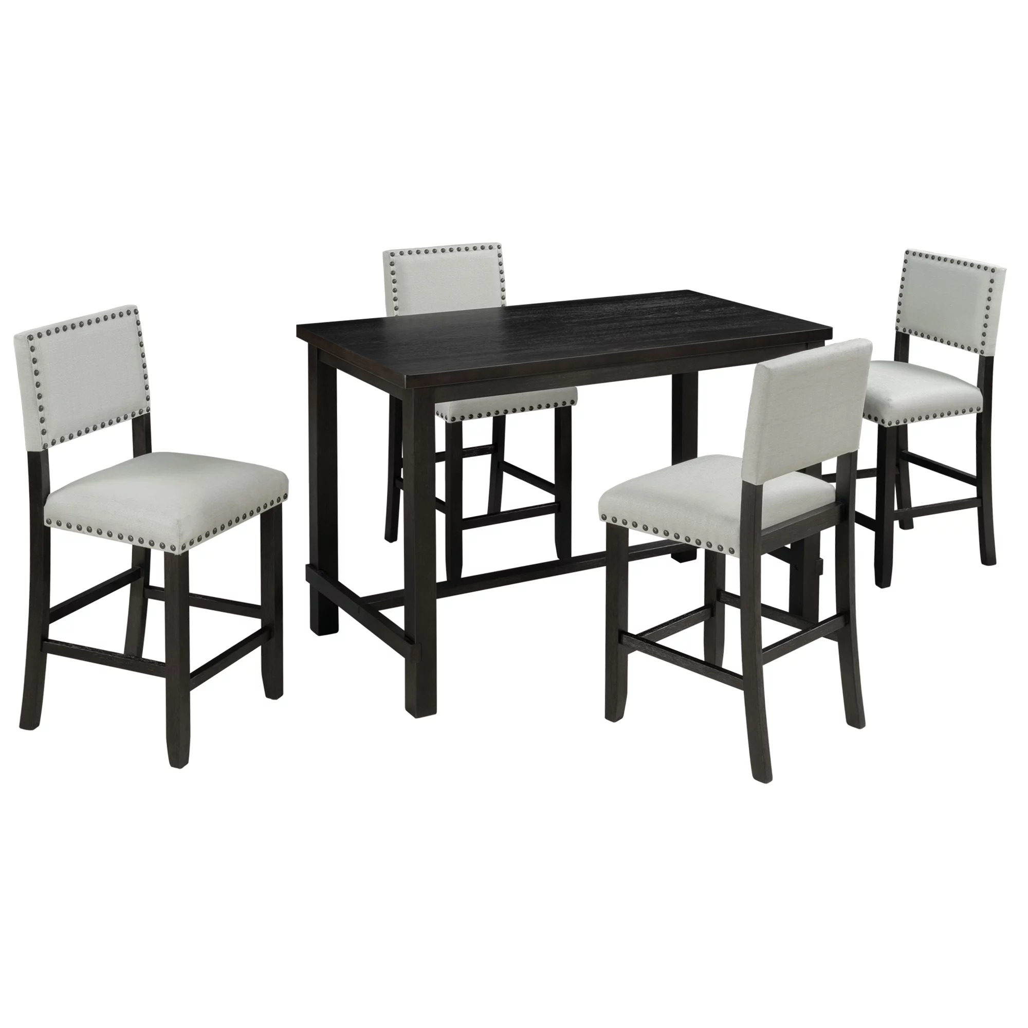 5 Piece Counter Height Bar Table with 4 Chairs, Classic Elegant Pub Table Set for Dining Room, Kitchen Room, Pub and Bistro - Radiant Selections
