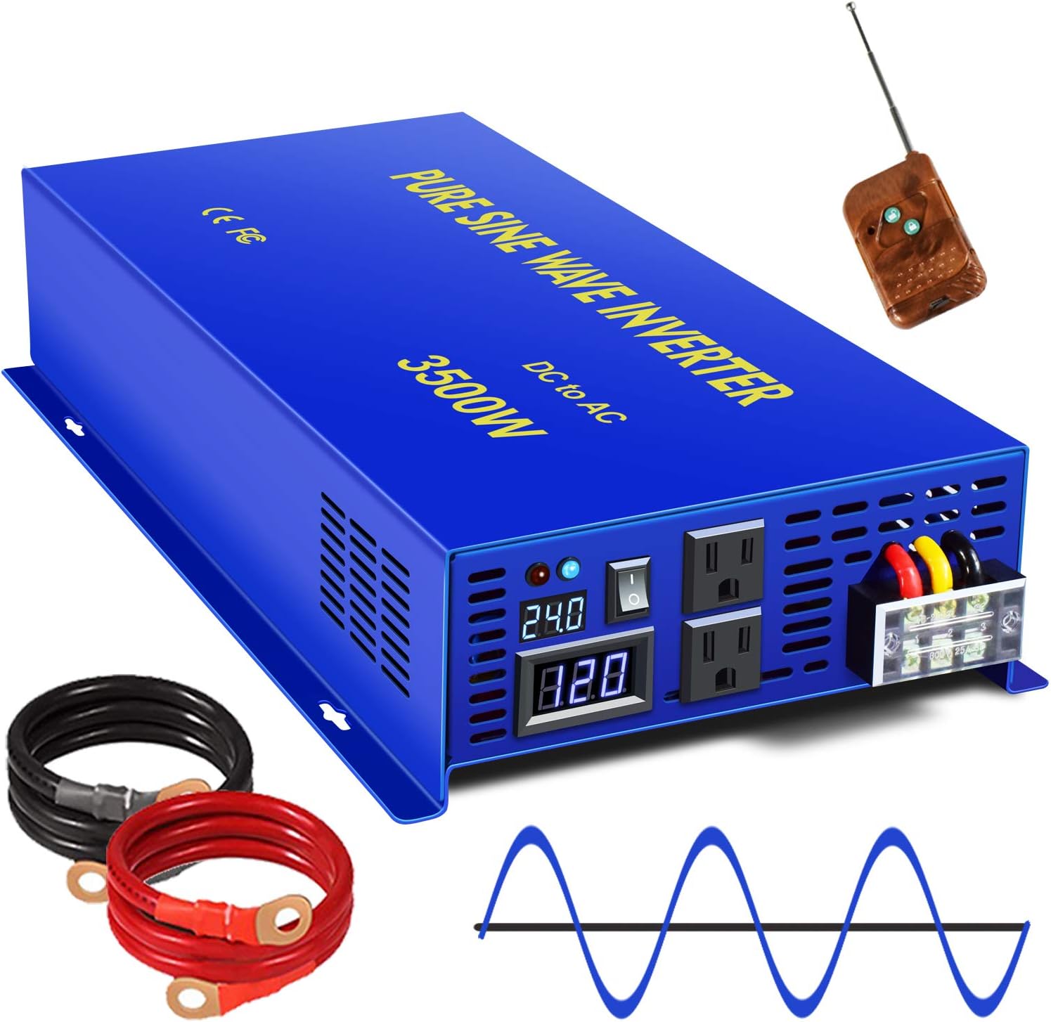 XYZ INVT 4000W Pure Sine Wave Inverter 48V DC to 120V AC Surge 8000 Watt Power Converter Generator with Wireless 100ft Remote Control for Solar