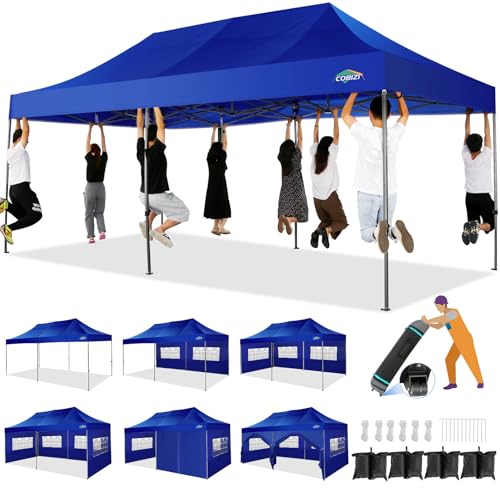 COBIZI 10x20 Heavy Duty Pop up Canopy Tent with 6 sidewalls Easy Up Commercial Outdoor Wedding Party Tents for Parties All Season Wind & Waterproof