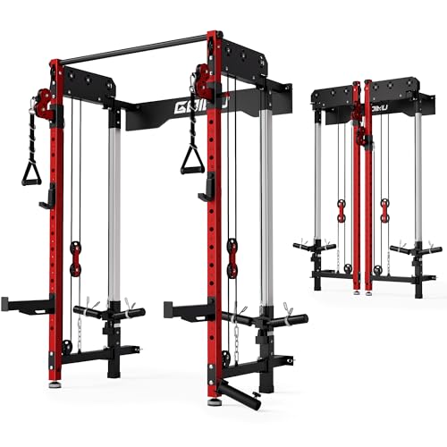 WM3-V4 Folding Squat Rack, Wall Mounted Power Rack with Dual Independent Pulley System