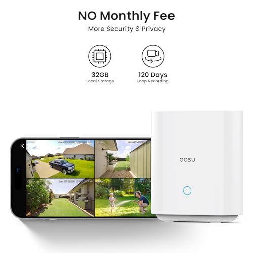 AOSU Security Cameras Outdoor Wireless, 4 Cam-Kit, No Subscription, Solar-Powered, Home Security Cameras System with 360° Pan & Tilt, Auto Tracking
