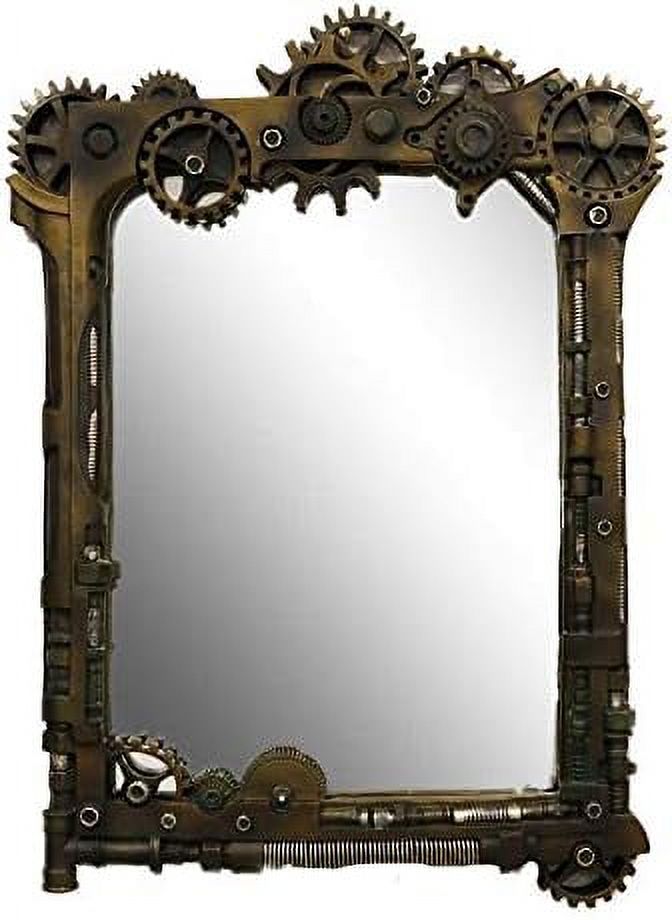 Ebros Large Steampunk Kinetic Time Travel Rustic Sculpted Mechanical Gearwork Pipework Boltwork Feature Hanging Wall Vanity Mirror Plaque Decor 21.5"
