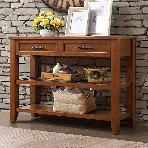 Console Sofa Table with 2 Storage Drawers and 2 Tiers Shelves