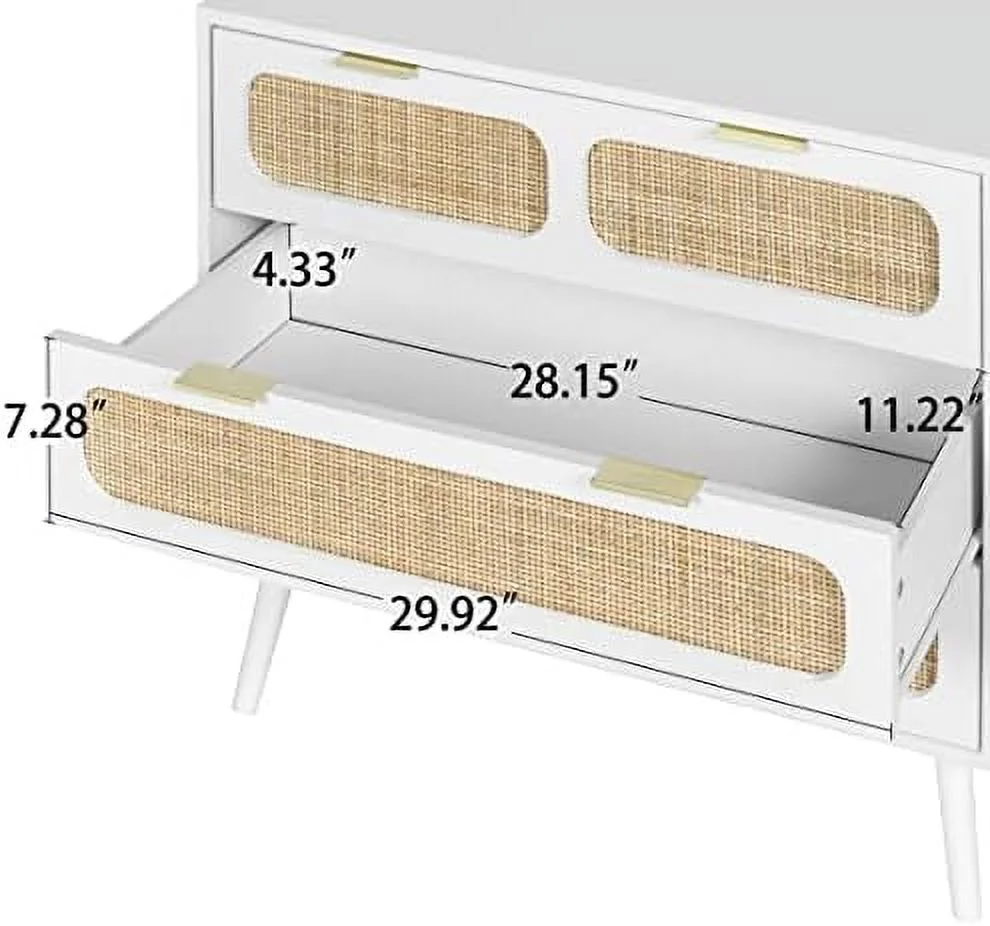 TJUNBOLIFE 3 Drawer Dresser  Modern Rattan Dresser Chest with Wide Drawers and Metal Handles  Farmhouse Wood  Chest of Drawers for Bedroom  Living