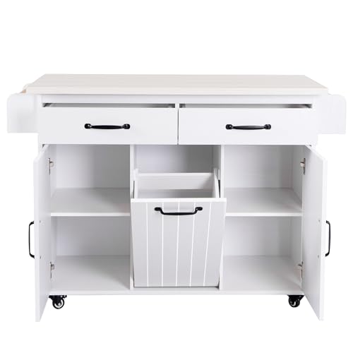 Ball & Cast Farmhouse Kitchen Island with Drop Leaf & Barn Door,Rolling Kitchen Cart on Wheels with Power Outlet,3 Large Drawers