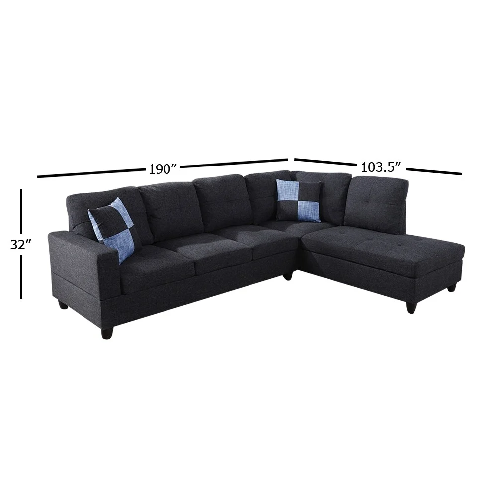 Star Home Living 2-piece Gray Striped Right Chaise Sectional