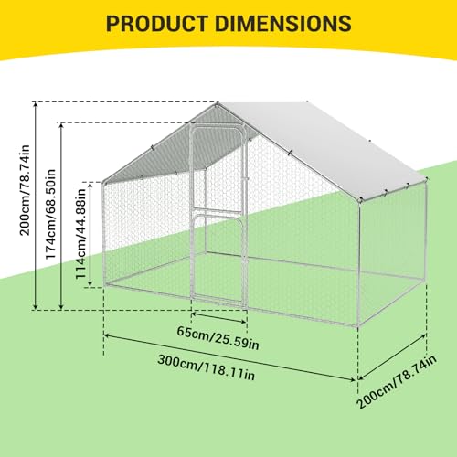 Heavy Duty Walk-in Chicken Coop, Large Metal Poultry Cage with Waterproof UV Cover & Round Top Design
