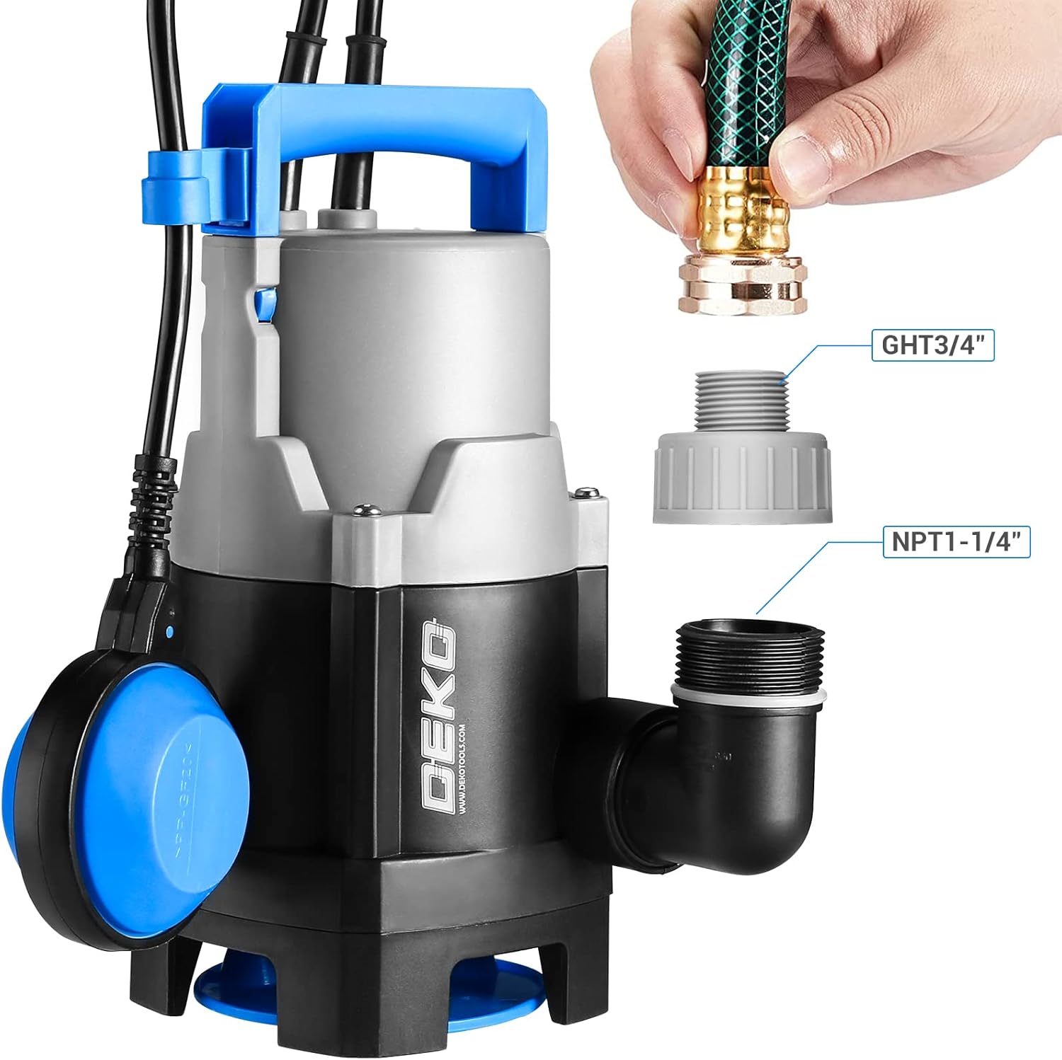 DEKOPRO 400W 1/2HP Sump Pump 1981GPH Submersible Pump Clean/Dirty Water Pump Swimming Pool Garden Tub Pond Flood Drain w/Float Switch and Long 16ft