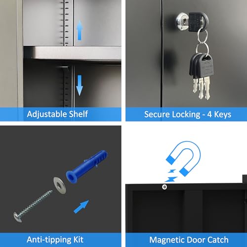 Metal Storage Cabinet with Locking Doors and Adjustable Shelves