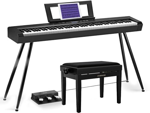 Starfavor 88 Key Full-Weighted Digital Piano, Electric Piano Keyboard for Beginner, Dual 30W Speakers, Graded Hammer Action 88 Keys, Triple Pedal