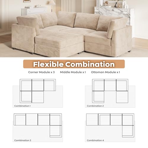 ovios 130.7" Modular Sectional Sofa Couch, U-Shaped Cloud Couches with 2 Ottomans Chaise