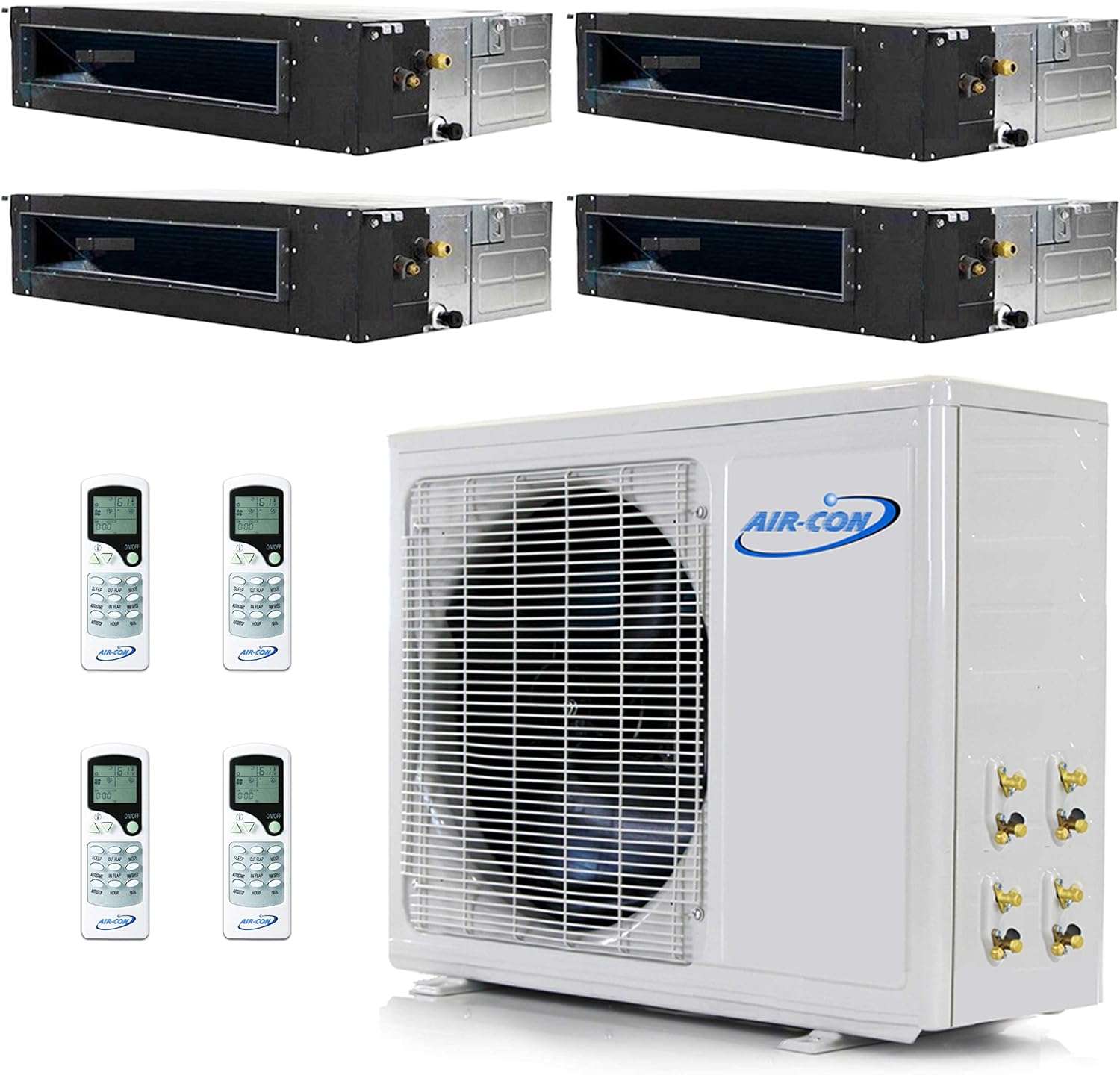 Multi Zone Mini Split Ductless Air Conditioner – Quad 4 Zone 12000 + 12000 + 12000 + 12000 - Pre-Charged Inverter Compressor - Slim Duct
